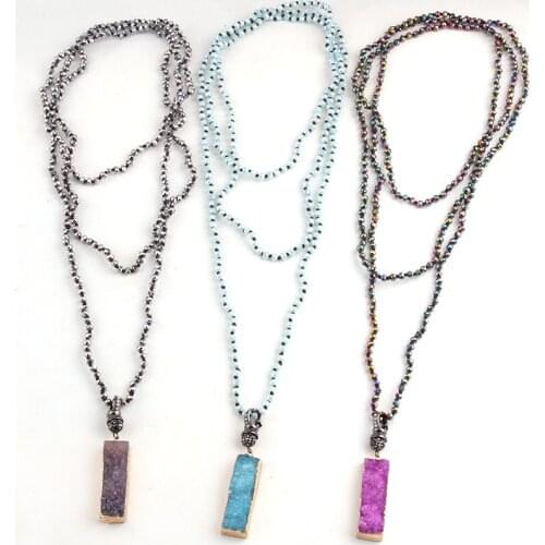 Free Shipping Fashion 4mm Mini Glass Knotted Druzy Pendant Necklaces