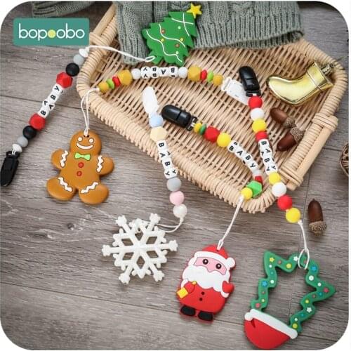 Bopoobo 1PC Christmas Series Silicone Pacifier Chain Nipple Hodlers Infant Soother Nipple Strap Baby Teether Silicon Baby teeth