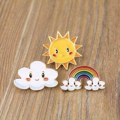 12pcs/ lot original high quality costume jewellery accessories metal enamel sun cloud rainbow badge brooch pin