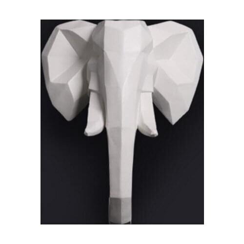 BLACK WHITE WALL MOUNTED ELEPHANT HEAD TROPHY WALL ART PLAQUE HUNT SCULPTURE-FAUX TAXIDERMY MODERN HANGING HOME DECOR ORNAMNENT