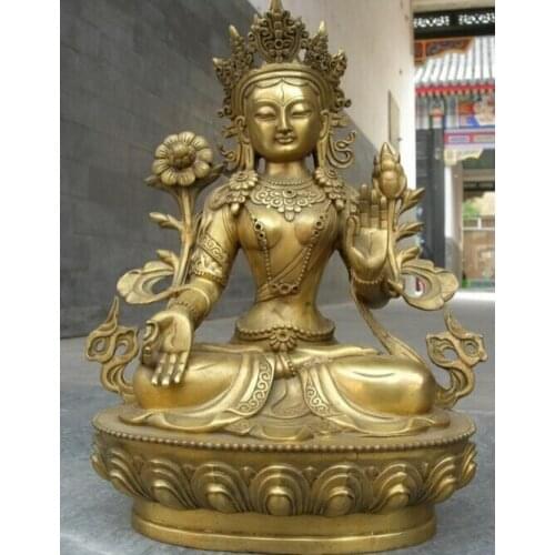 Fast shipping USPS to USA S3534 Tibet Buddhism Pure Brass Carved White Tara Kwan-yin Bodhisattva Buddha Statue
