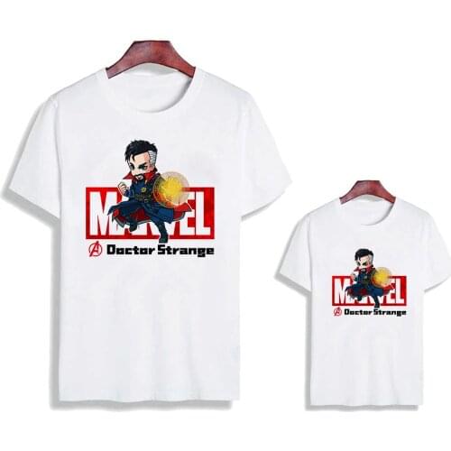 Family T Shirt Summer Short Sleeve Casual White O-neck Tshirts Doctor Strange Marvel The Avengers Family Matching Clothes