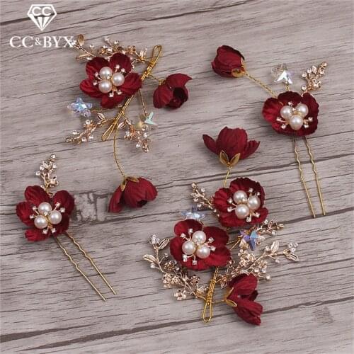 CC Wedding Jewelry Hair Stick Combs Hairgrips Pearl 4pcs Sets For Women Engagement Bridal Accessories Flower Leaf Exquisite 7150