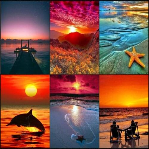 GATYZTORY Painting By Numbers The Setting Sun DIY Coloring By Numbers HandPainted Canvas Pictures Seaside Scenery Home Decor