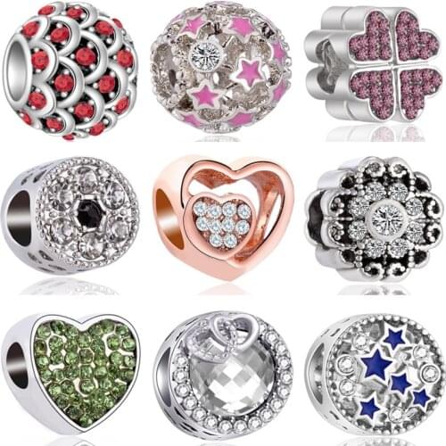Btuamb Hot Selling Crystal Shoes Key Maple Leaf Starfish Star Heart Fit Pandora Charms Bead for Women Party Gift Making Jewelry