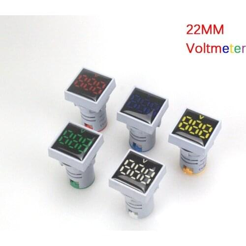 22mm Mini Square Voltmeter AC 60-500V Protective Film Digital Display LED Voltage Meter Pilot Light Signal Lamp Indicator