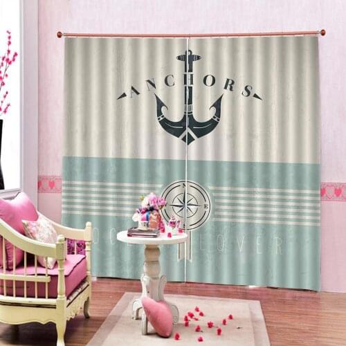 Nautical Navy Anchor Curtain Digital Print For Living room bedroom Blackout Window Drapes Indoor Decor Sets (Left and Right Side