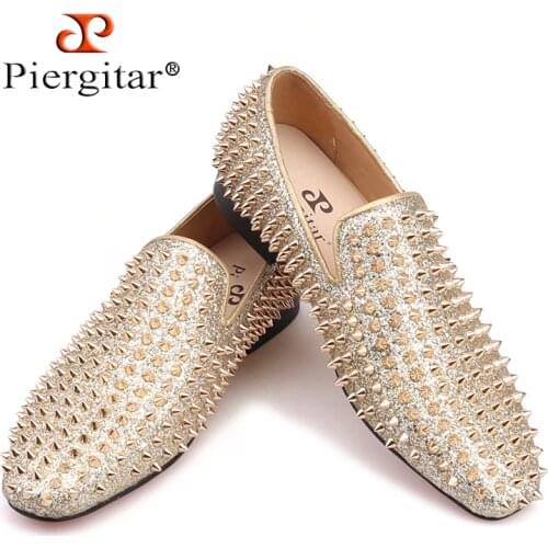 Piergitar 2019 Handmade spikes men shoes luxurious men leather loafers Fashion Party and wedding mens casual shoes plus size