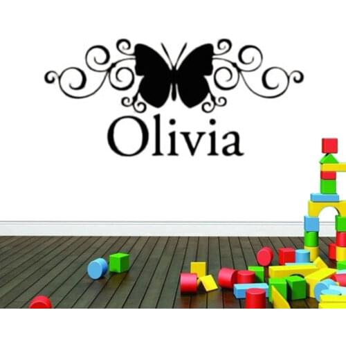 Lettering Wall Sticker Name Scroll Butterfly Wall Decal Removal Girls Sticker Decal For Girls Bedroom Factory Sales Directly