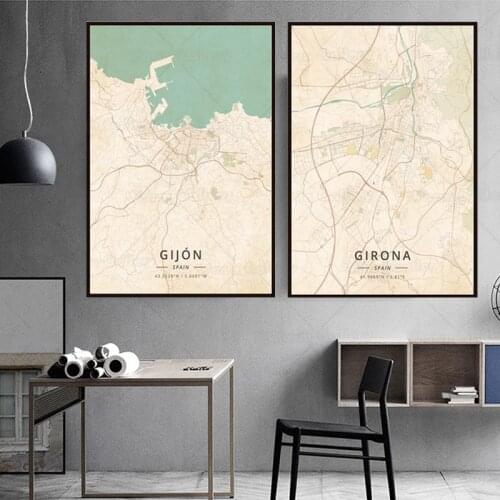 Contemporary Art Map Gijon city map Girona city map Leinwand Malerei Wand Kunst Poster wohnkultur Modular Canvas
