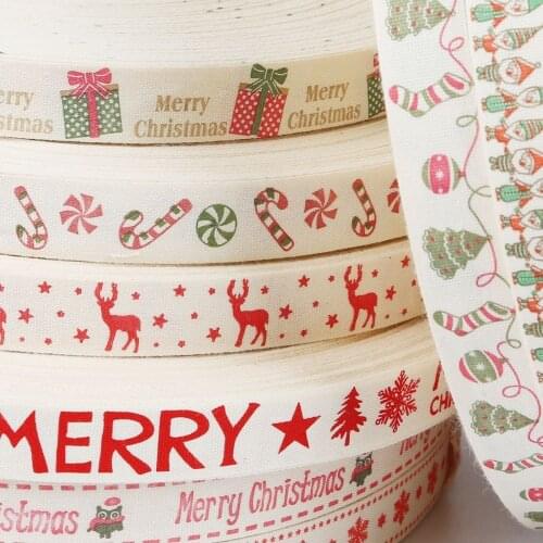 New 5yards Printed Organza Cotton Ribbons 15mm DIY Sewing Hairbows Gift Wrapping Christmas New Year Ribbon Accessory