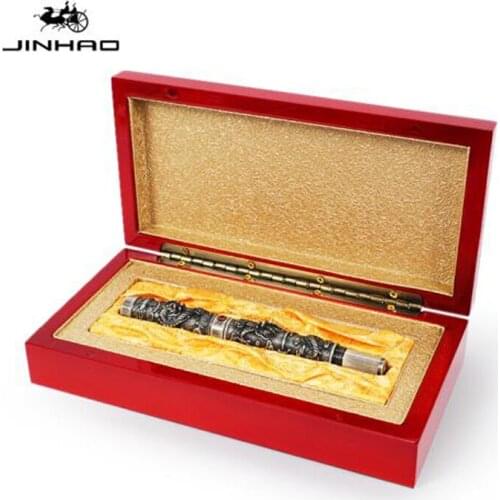 Jinhao Brand New Rollerball Pen Double Dragon Playing Pearl Gray Metal Carving Embossing Heavy Pen Gift Box Optional