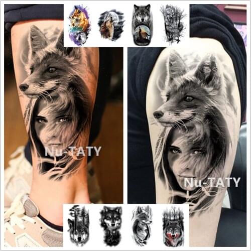 Nu-Taty Waterproof Temporary Sticker Wolf Series Dark Forest Wolves And Beauties Wolf Howling Moon Fashion Tattoo Stickers