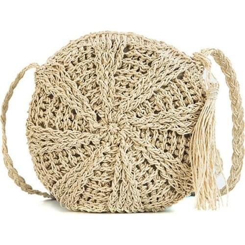 Woven Basket Tote Bag Straw Bags 2021 Summer New Women Tassels Round Crossbody Shoulder Bag Beach Circular Rattan Wicker Straw