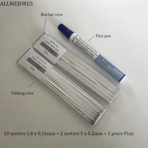 Solar cell tabbing wire bus bar wire 10meters 1.8x0.16mm + 2 meters 5x0.2mm + 1 piece Flux pen pv connector for solar panel diy
