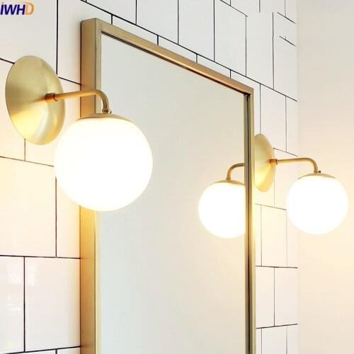 IWHD Nordic Copper Modern LED Wall Lamp Home Indoor Lighting Bathroom Mirror Light Glass Ball Wall Lights Fixtures Arandela