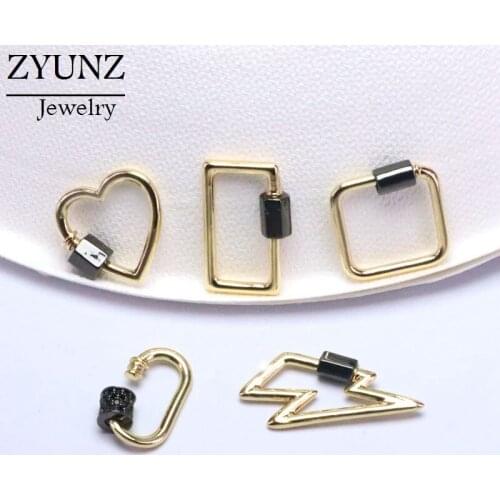 6PCS, CZ Micro Pave /Lobster/Heart Shape Claw Clasp, Gold Color Lightning Heart Geometric Clasps