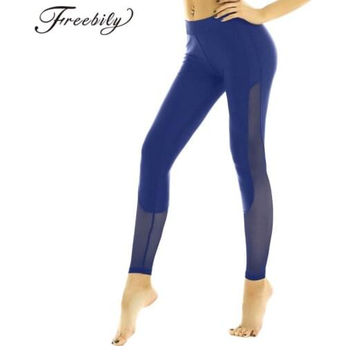Womens Sports Yoga Pants Ankle Length High Waist Yoga Leggings Mesh Splice Skinny Stretchy Leggings Adults Workout Fitness Pants