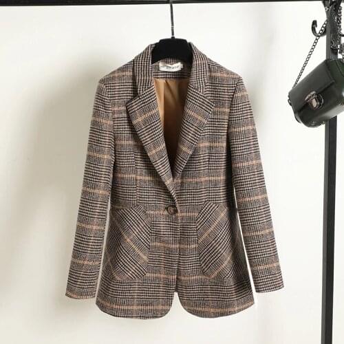 2021 Spring New Fashion Business Plaid Suits Women Work Office Ladies Long Sleeve Autumn Casual Blazer