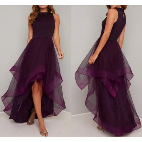 Purple Ruffles Prom Dress 2022 Jewel Neck Sleeveless Asymmetrical Tulle Evening Party Gown Robe De Soiree Vestidos De Fiesta