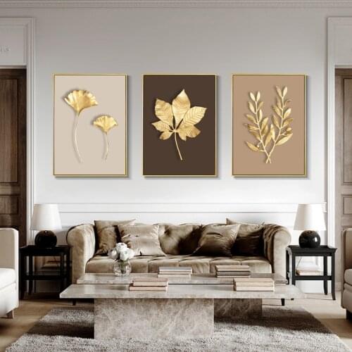 Golden Leaf Posters Abstract Canvas Painting Nordic Style Home Decor Picture Modern Wall Art Prints Aesthetic Living Room Mural