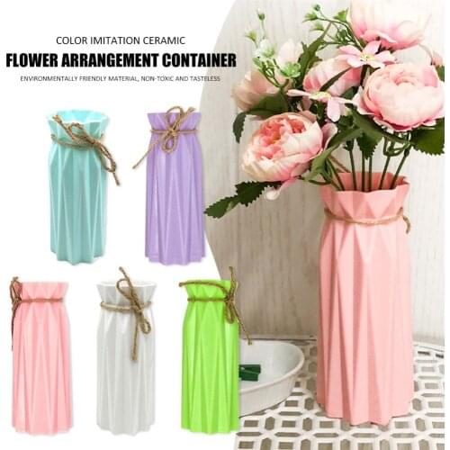 1pc Origami Plastic Vase White Imitation Ceramic Flower Pot Flower Basket Flower Vase Decoration Home Nordic Decoration