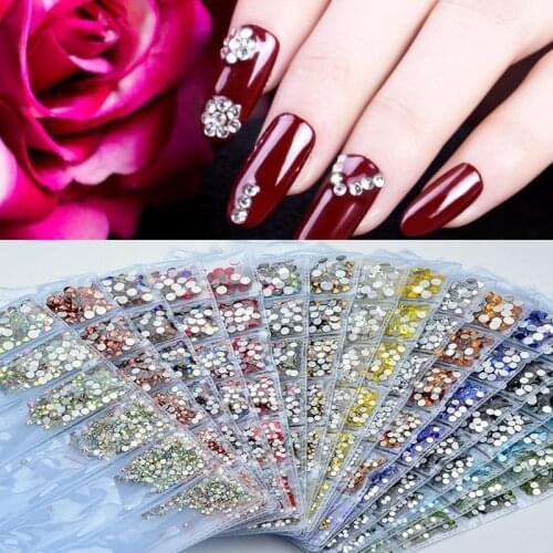 1440pcs SS 3 4 5 6 8 10 Mix Size Glass Nail Rhinestones Round Crystal AB Clear Nail Crystals Strass Flat Back Glue On Stones