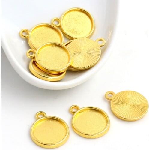 20pcs 12mm Inner Size Gold Color Plated Simple Style Cabochon Base Cameo Setting Charms Pendant (A2-46)