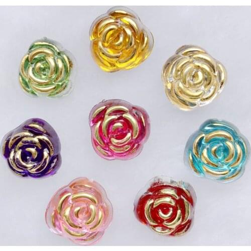 40pcs 15mm Rose &Flower Acryl Crystal Stones Flatback Rhinestone Button for DIY wedding Craft Clothes Decoration -A40