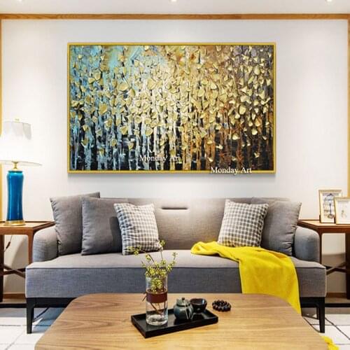 Large painting Hand Painted Abstract gold Tree Landscape Oil Paintings On Canvas Wall Pictures Living Room Bedroom Home Decor