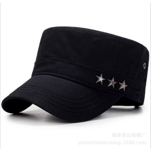 Large flat-top mens washable hat adjustable spring and autumn hat military Five-pointed star decoration cap