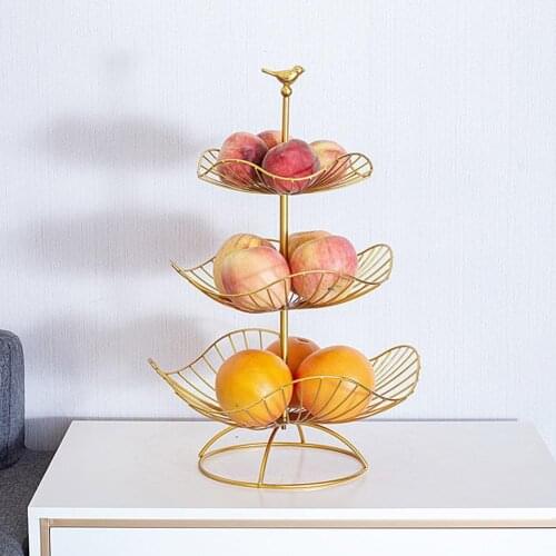 Household 3 Tier Fruit Plate Countertop Metal Fruit Snacks Candy Tray Stand Dessert Storage Basket Kitchen Fruit Basket Decor