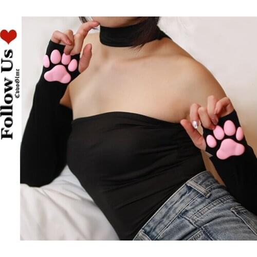 Lolita Kawaii Arm Warmer Long Tube 3D Silicone Cat Claw Paw Pads Gloves Soft Fingerless Fluffy Sun Protection Cool Sleeves Women