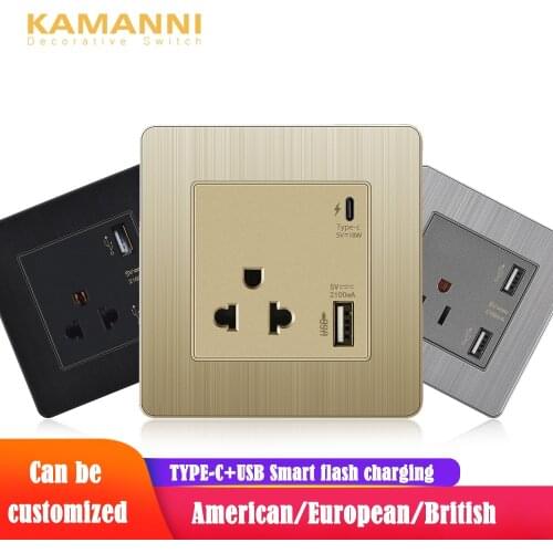 KAMANNI Type 86 EU 16A Socket Type-C Charging Panel Smart Fast Charging Source EU Socket Multi-function Socket