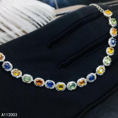 KJJEAXCMY Fine Jewelry 925 Sterling Silver inlaid colored sapphire women hand bracelet classic support detection