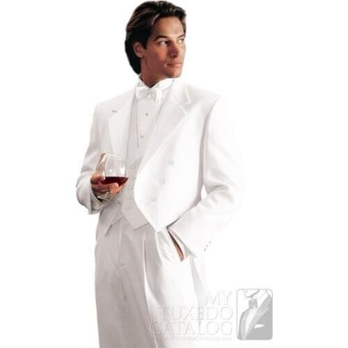 Classic Mens Suits Groomsmen Notch Lapel Groom Tuxedos White Wedding Best Man Suit (Jacket+Pants+Tie+Vest) A44