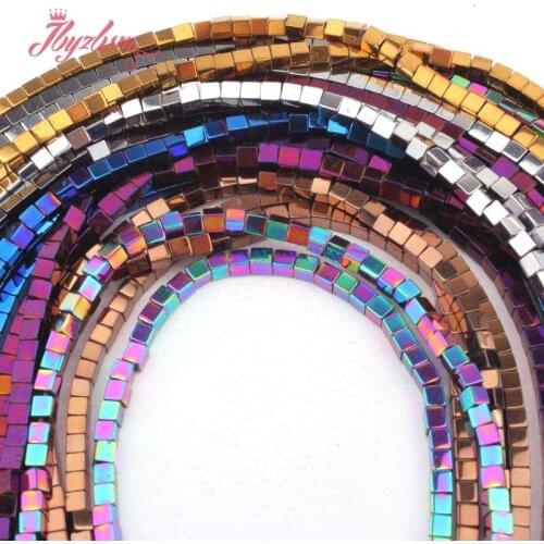 3mm Square Cube Metallic Coated Hematite (No Magnetic) Stone Spacer Bead Strand 15"For DIYWomen Necklace Bracelet Jewelry Making