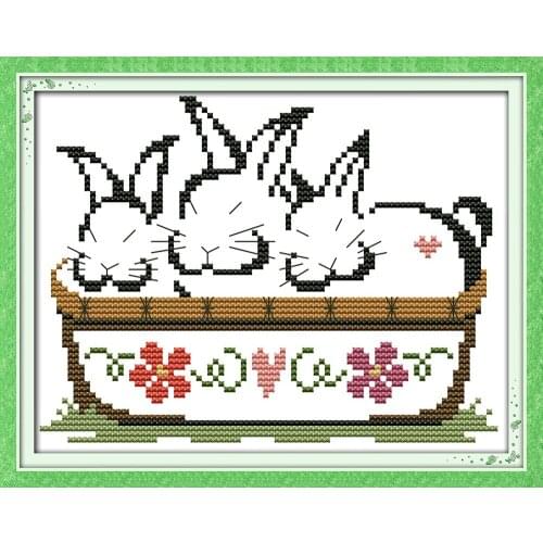 Three little rabbits cross stitch kits animal cartoon Aida count 14ct 11ct printed embroidery DIY handmade needlework supply
