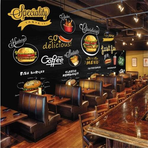 Custom Mural Wallpaper 3d Hand-painted Blackboard Western Restaurant Pizza Hamburger Fast Food Shop Background Wall Paper 3D