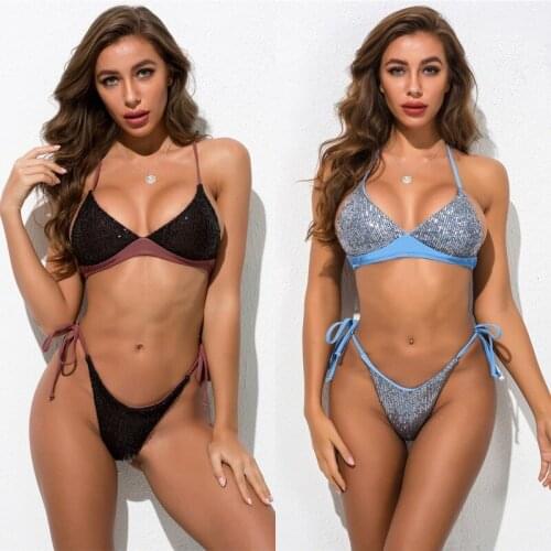 New Shiny Sparkling Bikini Women Bandage Swimwear Female Sexy Thong Swimsuit Two-pieces Bikini set Bather Bathing Suit Swim Lady