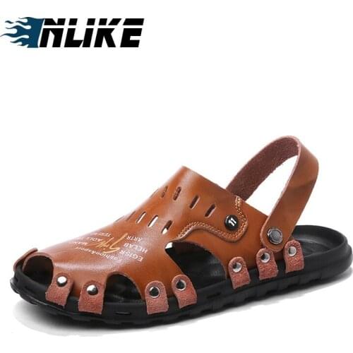 New Men Sandals High Quality Men Genuine Leather Sandals Summer Beach Men Shoes