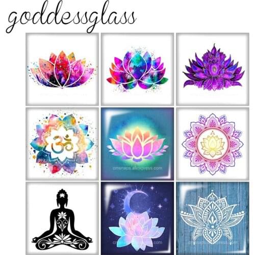 New Lotus religion symbol Yoga Square 10pcs 12mm/20mm/25mm/30mm photo glass cabochon demo flat back Making findings