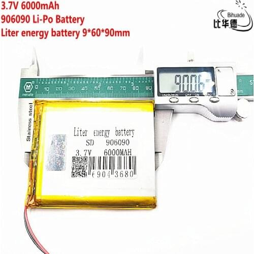 1\2\3\6pcs Polymer battery 6000 mah 3.7V 906090 smart home MP3 speakers Li-ion battery for dvr,GPS,mp3,mp4,cell phone,speak