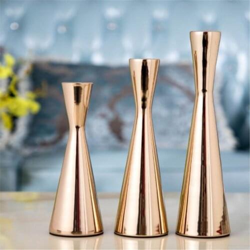 Simple European Candlestick Gorgeous Metal Candle Holders Wedding Decoration Centerpiece Gold Candle Stand Christmas Gift
