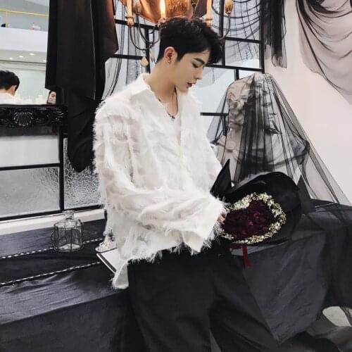 Men Women Couple Vintage Fashion Casual Long Sleeve Black White Shirts Harajuku Male Loose Party Tuxedo Shirts Stage Clothes