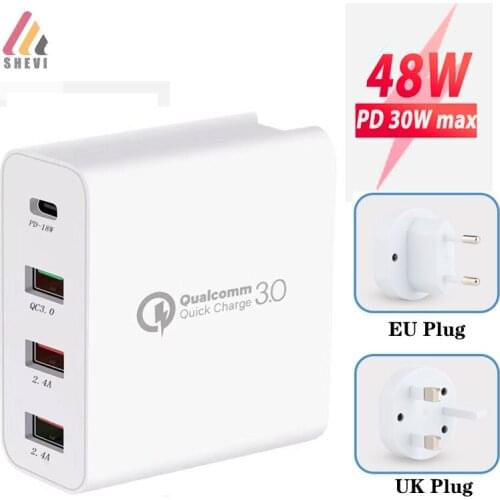 48W Multi Quick Charge 3.0 USB Charger PD USB Type C QC3.0 QC Turbo Wall Fast Phone Charger For iPhone 11 Pro Max Xiaomi QC 3.0