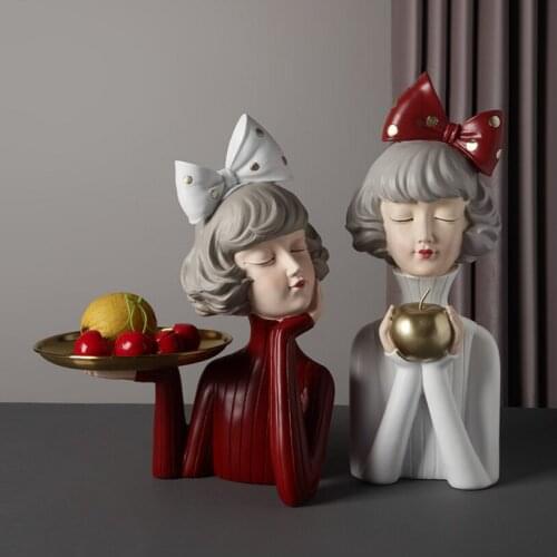 Nordic Modern Bow Girl Home Decoration Resin Sculpture Light Luxury Ornaments Gifts Living Room Decor Bedroom Tabletop Figurine