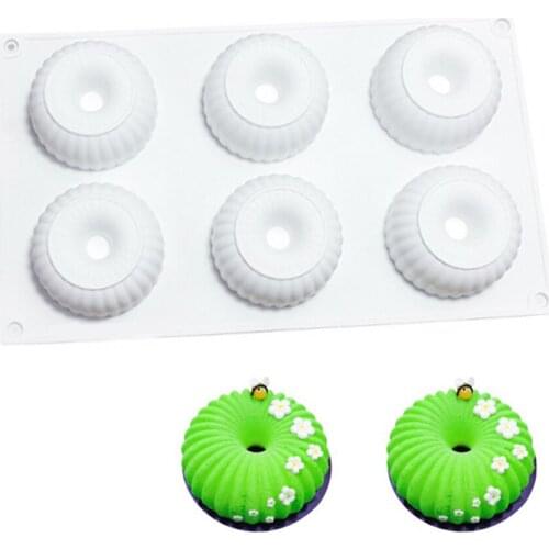 Creative 6 Doughnut Shaped Silicone Resin Mousse Cake Mold Jelly Pudding Molds Chocolate Cookies Ice Mould Kitchen Accessories