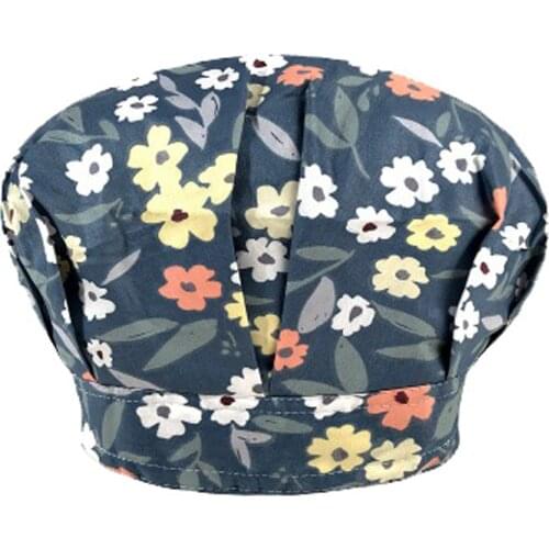 Unisex Flower Printed Working Scrub Cap With Button Breathable Bouffant Sweatband Nurse Hat For Hospital Beauty Salon Worker A40