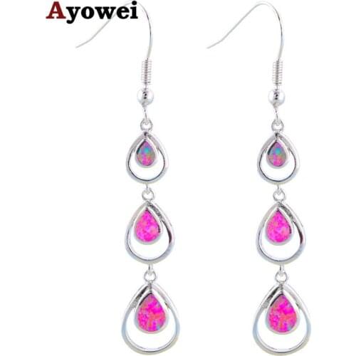 Gorgeous Purple Fire Opal Long earrings for women High quality Silver Stamped Dangle Earrings Fashion Jewelry OE433A